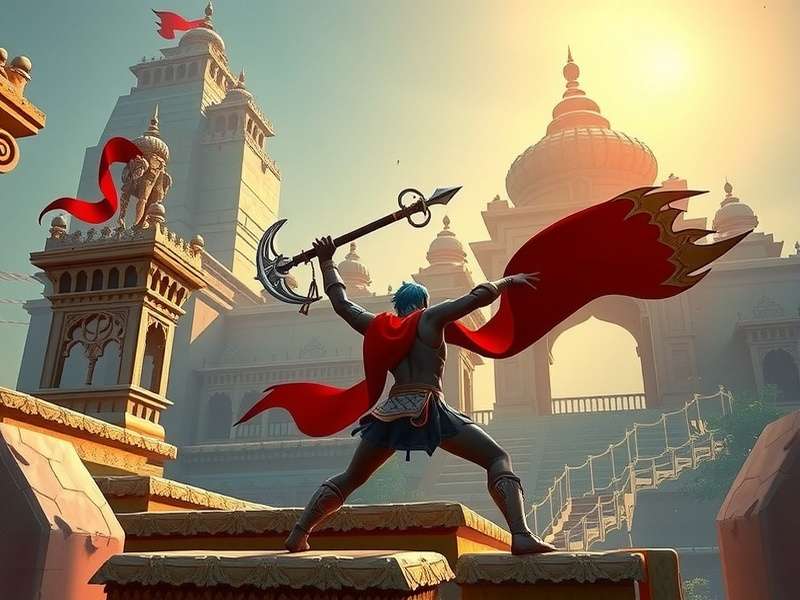 Mace Supreme Vanquisher gameplay screenshot showing hero wielding mace in ancient Indian temple